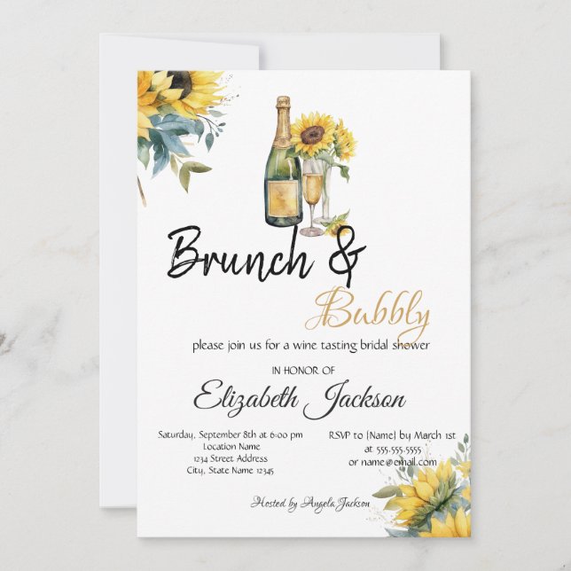 Convite Sunflowers Wine Brunch & Bubbly Chá de Noiva (Frente)
