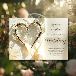Convite Sunlit Garden Branch Heart on Warm Cotton Wedding