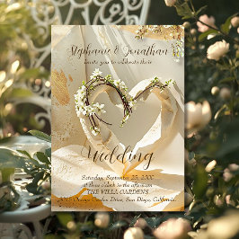 Convite Sunlit Garden Heart on Warm Cotton Rag Wedding