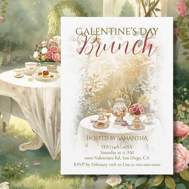 Convite Sunlit Garden Tea Galentine Brunch Watercolor (Criador carregado)