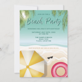 Convite Sunny Tropical Beach Palm Leaves Teal Birthday