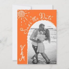 Convite Sunny Tropical Hand desenhada Salve a data Foto