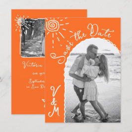 Convite Sunny Tropical Hand desenhada Salve a data Foto