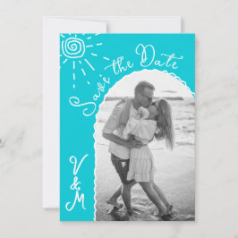 Convite Sunny Tropical Hand desenhada Salve a data Foto