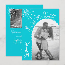 Convite Sunny Tropical Hand desenhada Salve a data Foto