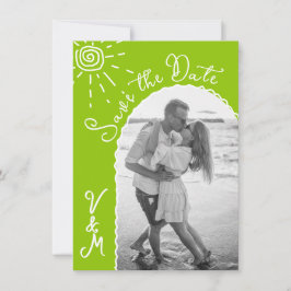 Convite Sunny Tropical Hand desenhada Salve a data Foto