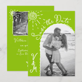 Convite Sunny Tropical Hand desenhada Salve a data Foto