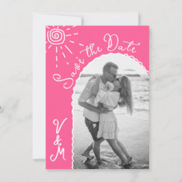 Convite Sunny Tropical Hand desenhada Salve a data Foto