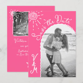 Convite Sunny Tropical Hand desenhada Salve a data Foto