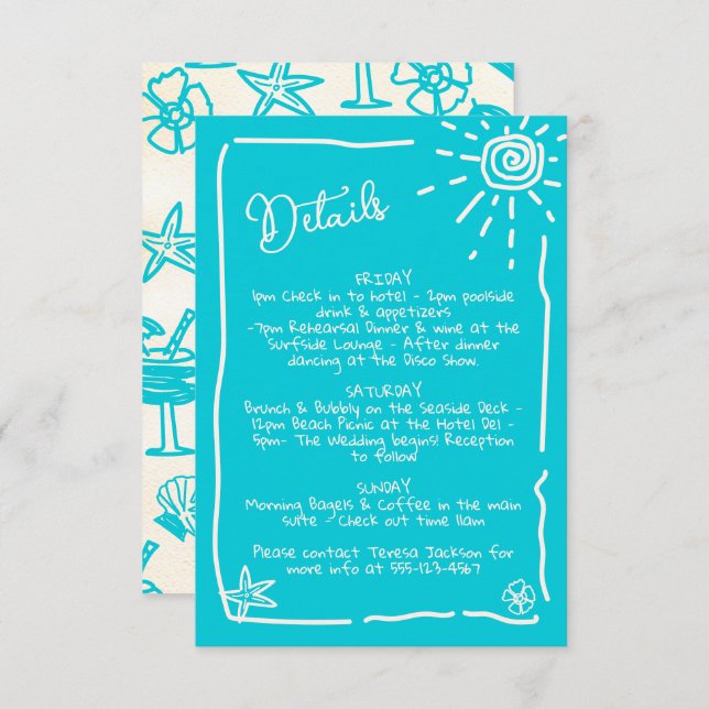 Convite Sunny Tropical Hand desenhou Informações sobre Det (Frente/Verso)