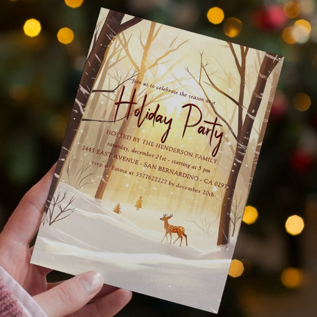 Convite Sunny Winter Woods E Deer Holiday Party (Criador carregado)