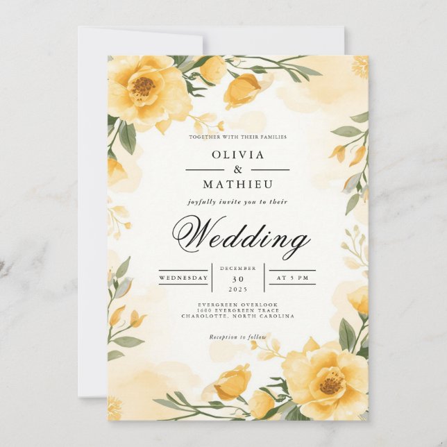 Convite Sunny Yellow Floral Romance Weding (Frente)