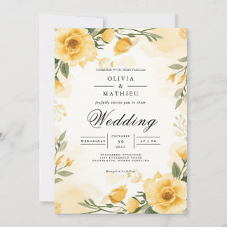 Convite Sunny Yellow Floral Romance Weding