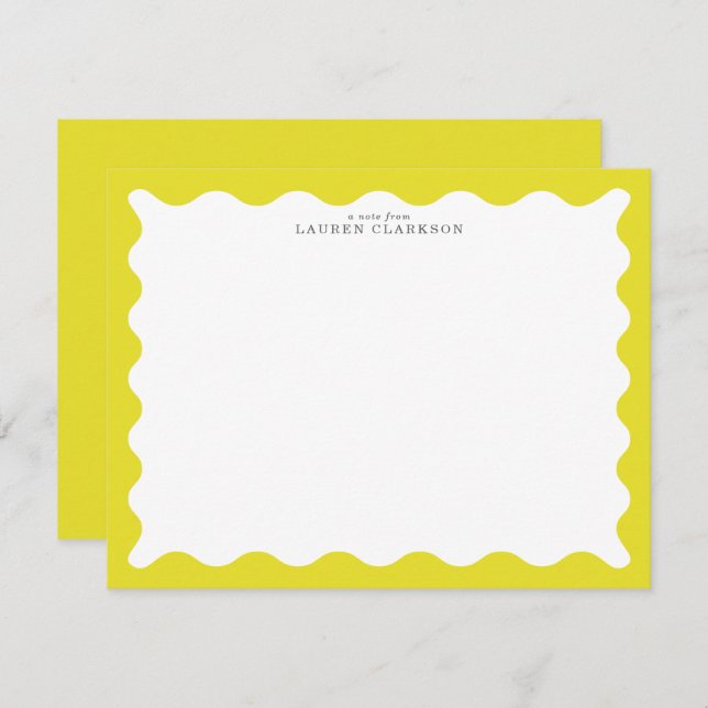 Convite Sunny Yellow Wavy Frame Note Card (Frente/Verso)