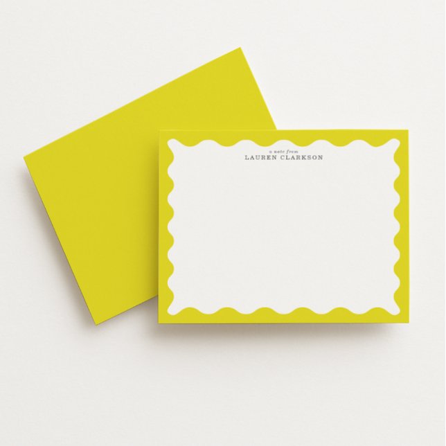 Convite Sunny Yellow Wavy Frame Note Card (Criador carregado)