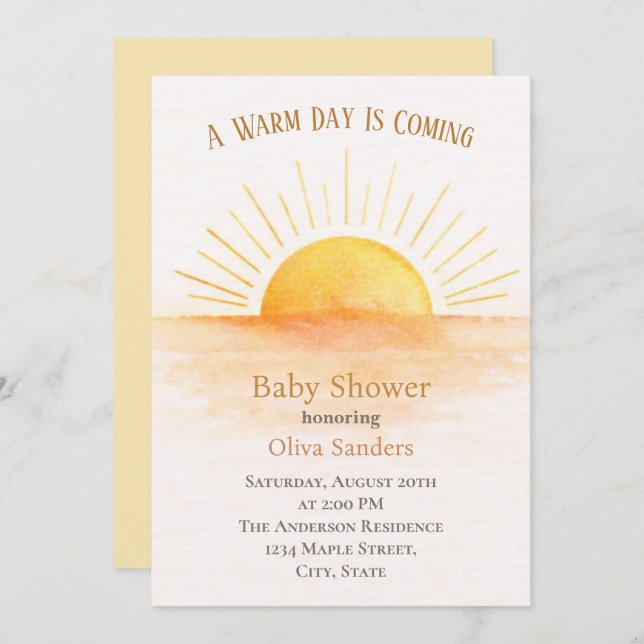 Convite Sunrise Baby Shower Modern (Frente/Verso)