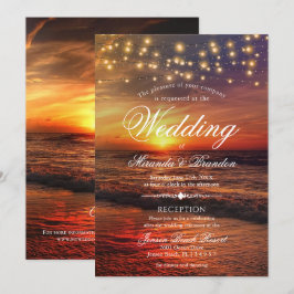 Convite Sunset Beach Lights Summer Wedand Reception