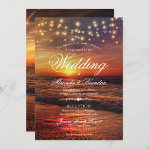 Convite Sunset Beach Lights Summer Wedand Reception