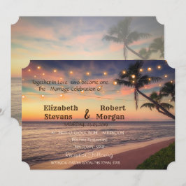 Convite Sunset Beach Wed, Palms, Lights Invitation