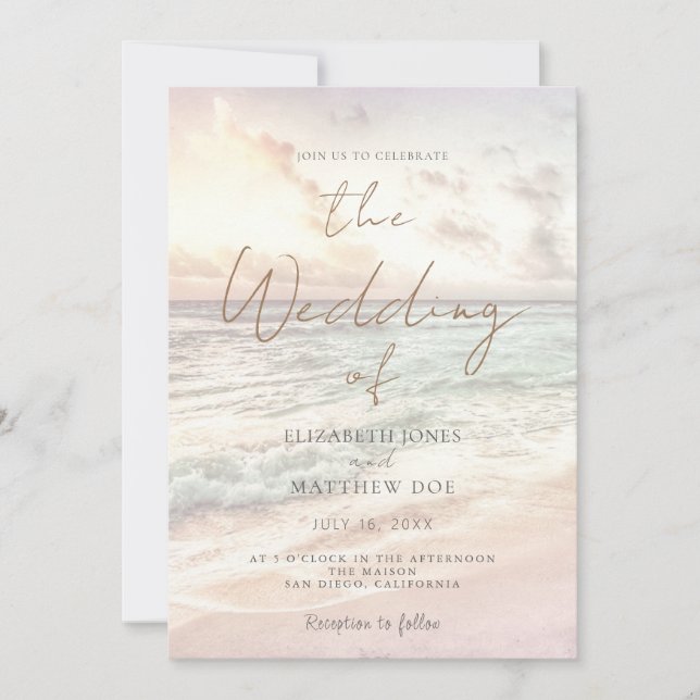 Convite Sunset Beach Wedding Beachfront Wedding Invitation (Frente)
