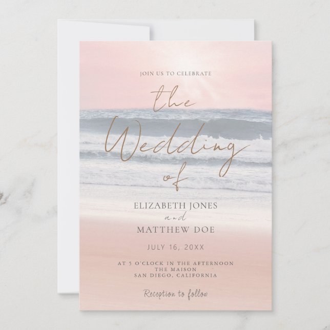Convite Sunset Beach Wedding Beachfront Wedding Invitation (Frente)