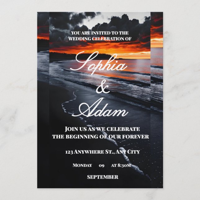 Convite Sunset Beach Wedding Invitation (Frente)