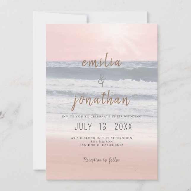 Convite Sunset Beach Wedding | Oceanside Wedding (Frente)