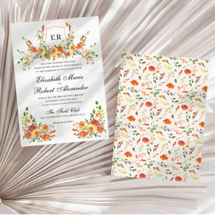 Convite Sunset Bloom Monograma Floral Crest Casamento