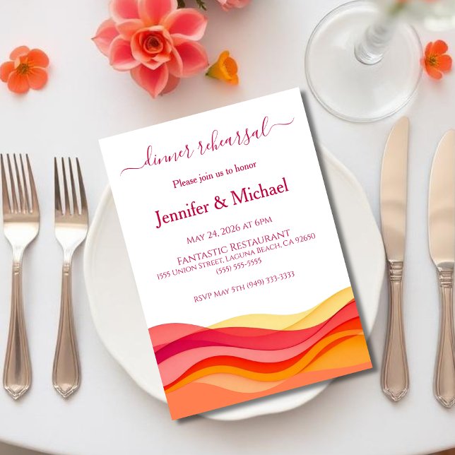 Convite Sunset Color Waves Dinner Rehearsal  (Sunset Color Waves Modern Wedding dinner rehearsal invitation)