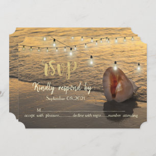 Convite Sunset de Praia,String Lights Seashell RSVP