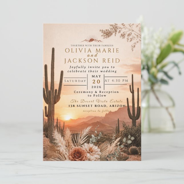 Convite Sunset Desert Love Invitation (Em pé/Frente)