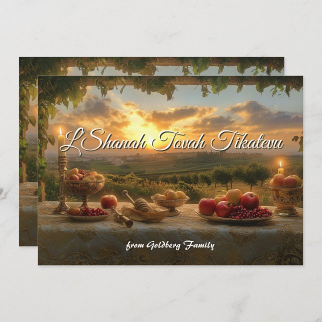 Convite Sunset no Vineyard Rosh Hashanah Card (Frente/Verso)