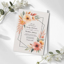Convite Sunset Orange Floral Frame Wedding Invitation