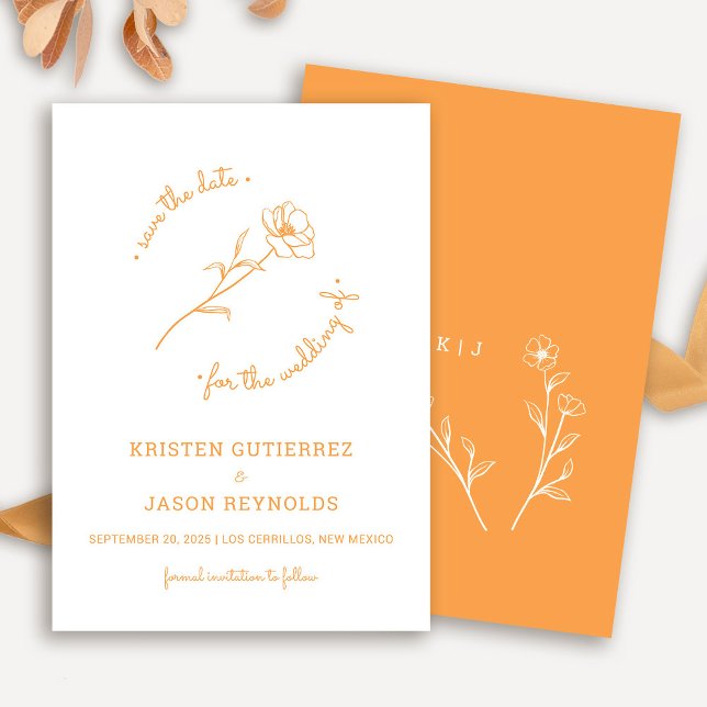 Convite Sunset Orange Wildflower Save Date (Sunset Orange Wildflower Save The Date)