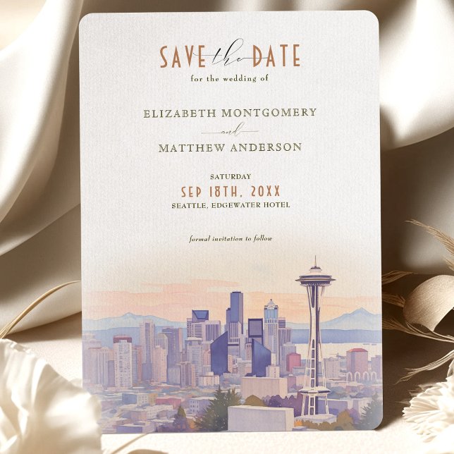 Convite Sunset Silhouette Seattle Save-the-Date (Criador carregado)