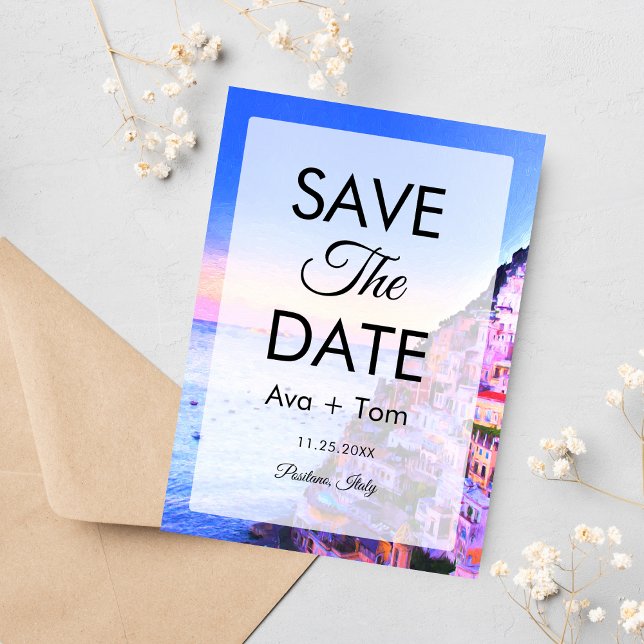 Convite Sunset Sobre Positano, Itália Salvar A Data (A sunset of Positano, Italy as a Save The Date!
)