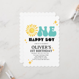 Convite Sunshine, Boho One Happy Boy Primeiro aniversário