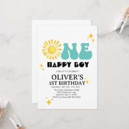 Convite Sunshine, Boho One Happy Boy Primeiro aniversário