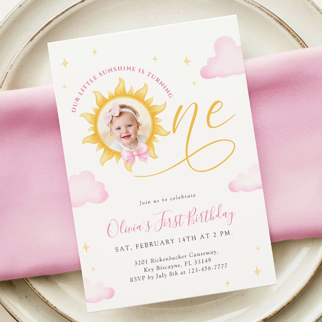 Convite Sunshine First Birthday Photo Invitation (Criador carregado)