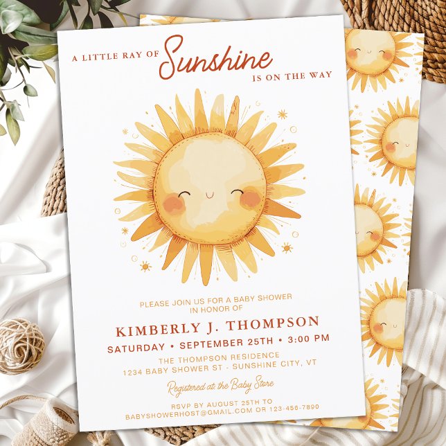 Convite Sunshine Gender Neutral Boho Cute Sun Baby Shower (Criador carregado)