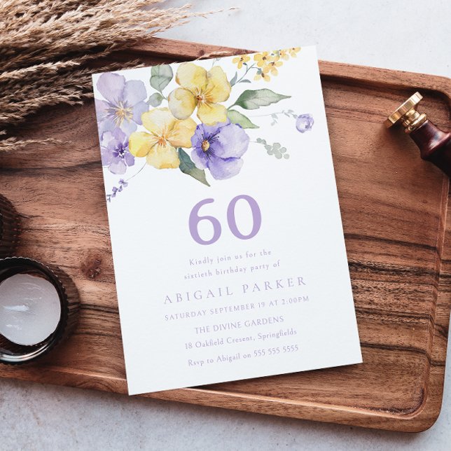 Convite Sunshine & Lavender Purple 60º Festa de Aniversári (Criador carregado)