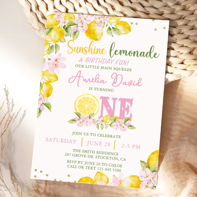 Convite Sunshine Lemon Lemonade First Birthday Invitation (Criador carregado)