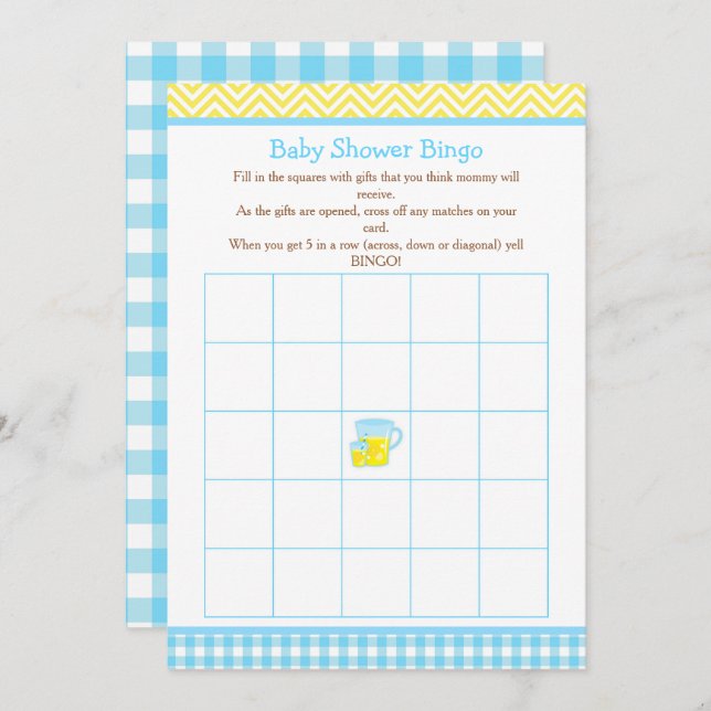 Convite Sunshine & Lemonade Blue & Yellow Bingo (Frente/Verso)