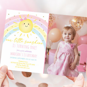 Convite Sunshine Rainbow Pastel Aniversário