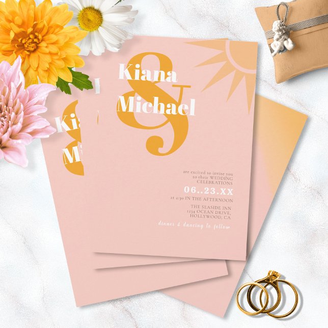 Convite Sunshine Typografia Casamento Rosa ID1048 (Criador carregado)
