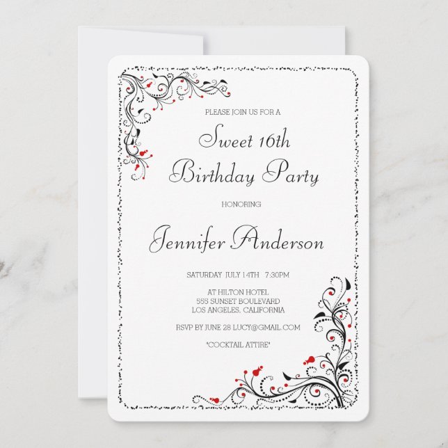 Convite Suores De Flor Chic 16º/Sua Festa de aniversário (Frente)