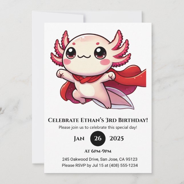 Convite Super Axolotl Hero Birthday (Frente)