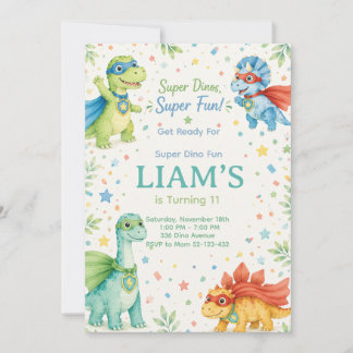 Convite Super Dinos Super Fun Watercolor Dinosaur Birthday