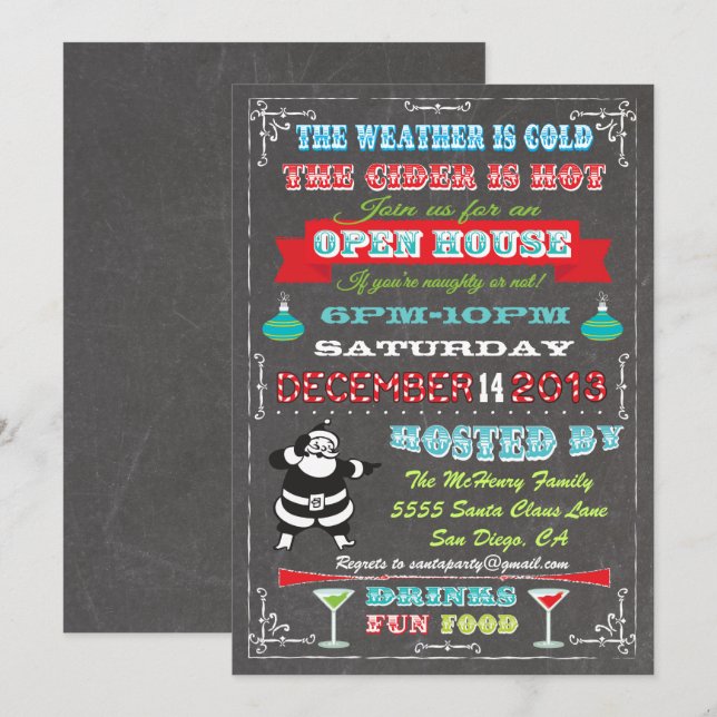 Convite Super Divertida Loja de Natal no Quadro Negro (Frente/Verso)