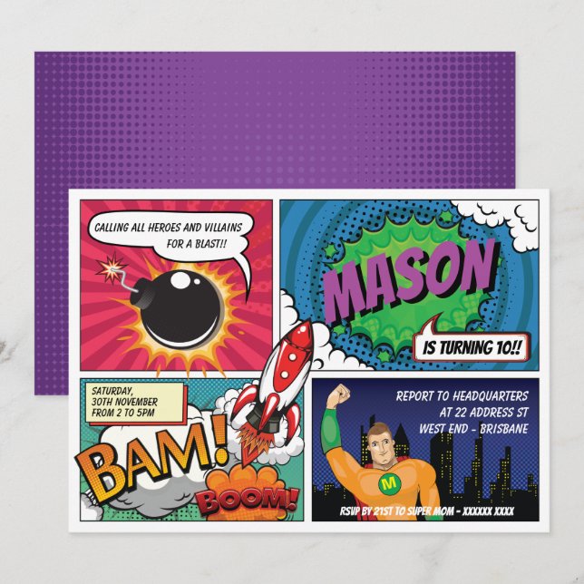 Convite Super-herói (Frente/Verso)